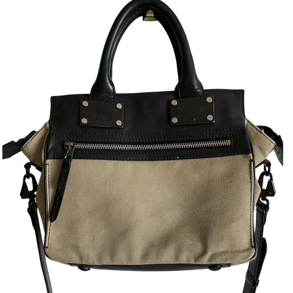 rag & bone Women’s Khaki Canvas Black Leather Small Pilot Satchel Crossbody Bag - Picture 4 of 15